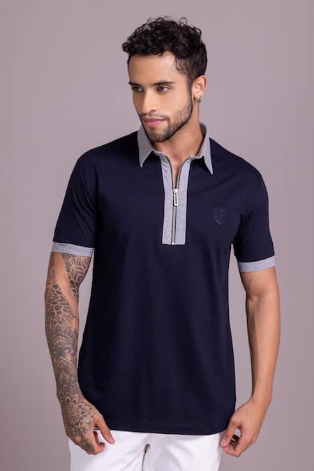 AMIT ARORA Threadwork Contrast Border T-Shirt 