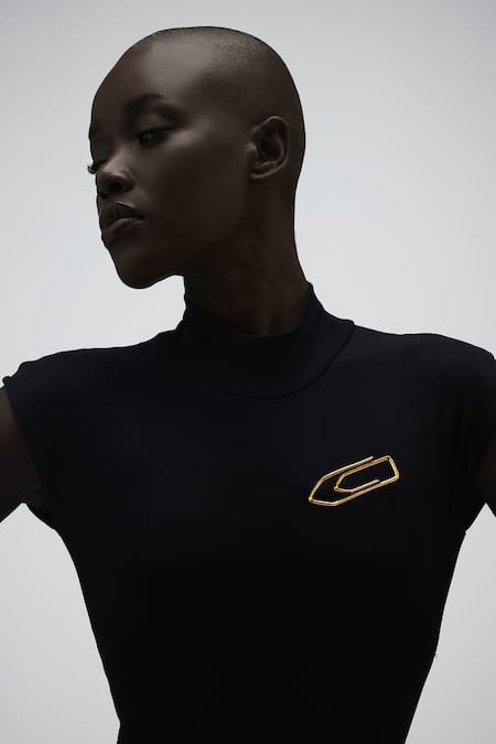 Anaash_Gold Plated Paper Clip Brooch_Online_at_Aza_Fashions