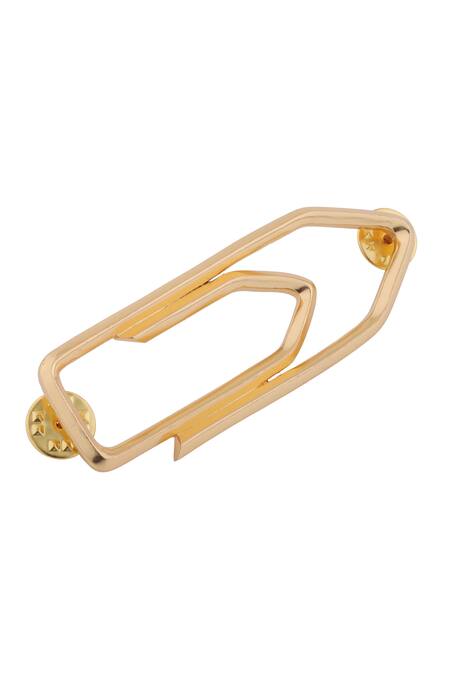 Anaash_Gold Plated Paper Clip Brooch_at_Aza_Fashions