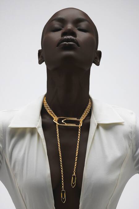 Buy_Anaash_Gold Plated Paper Clip Lasso Necklace_Online_at_Aza_Fashions