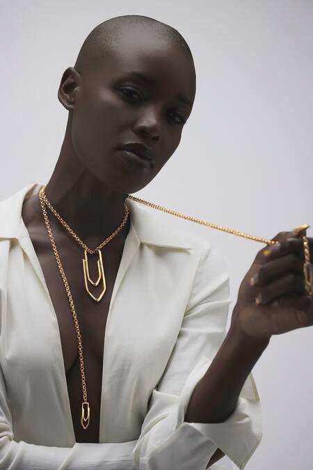 Anaash_Gold Plated Paper Clip Lasso Necklace_at_Aza_Fashions