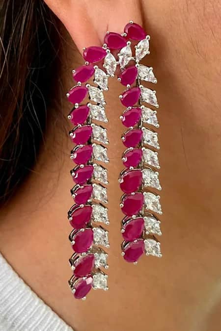 PRERTO_Red Stones, Crystals Ruby Swarovski Fall Necklace Set_Online_at_Aza_Fashions