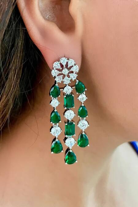 Shop PRERTO Green Pearls, Stones, Maharani Emerald Swarovski Choker Layered Necklace Set Online at Aza Fashions Shop_PRERTO_Green Pearls, Stones, Maharani Emerald Swarovski Choker Layered Necklace Set _Online_at_Aza_Fashions