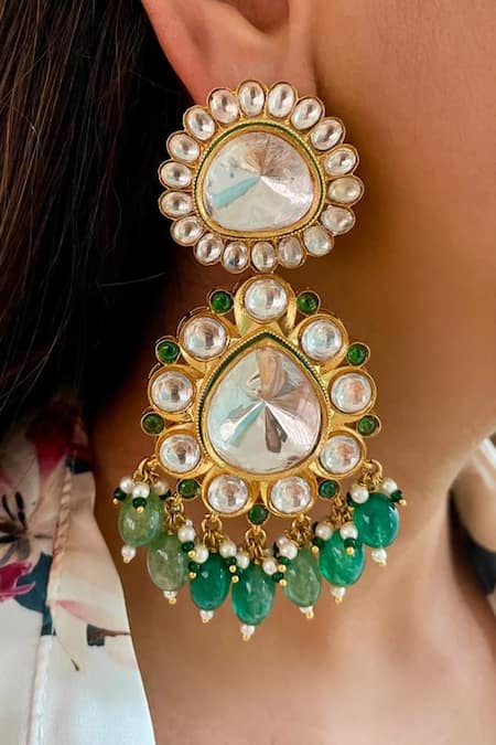 Shop PRERTO Green Bows, Stones Maharani Polki Kundan Tumblr Necklace Set at Aza Fashions Shop_PRERTO_Green Bows, Stones Maharani Polki Kundan Tumblr Necklace Set _at_Aza_Fashions