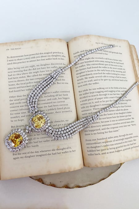 PRERTO Yellow Stones Layered Citrine Dual Drop Necklace Set Online at Aza Fashions PRERTO_Yellow Stones Layered Citrine Dual Drop Necklace Set _Online_at_Aza_Fashions