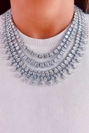 Buy_PRERTO_Silver Plated Crystals, Pearls, Faux Maharani Four Layered And Necklace Set _Online_at_Aza_Fashions