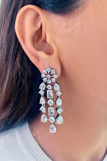 Shop_PRERTO_Silver Plated Crystals, Pearls, Faux Maharani Four Layered And Necklace Set _Online_at_Aza_Fashions