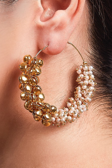 Rejuvenate jewels White Ghungaroo Embellished Hoops 