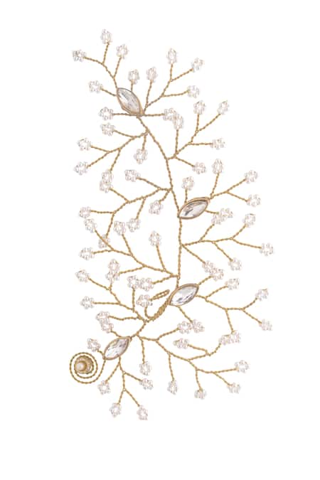 Shop Rejuvenate Jewels White Pearls, Beads Floral Carved Ear Cuff at Aza Fashions Shop_Rejuvenate Jewels_White Pearls, Beads Floral Carved Ear Cuff _at_Aza_Fashions