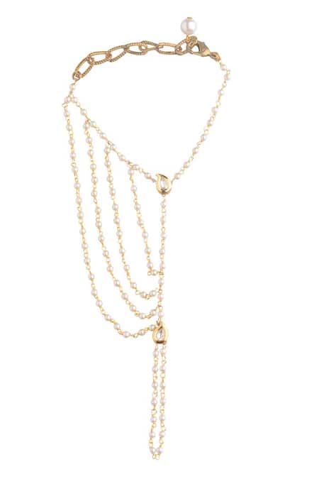 Shop Rejuvenate Jewels White Pearls Gauhar Haathphool at Aza Fashions Shop_Rejuvenate Jewels_White Pearls Gauhar Haathphool _at_Aza_Fashions