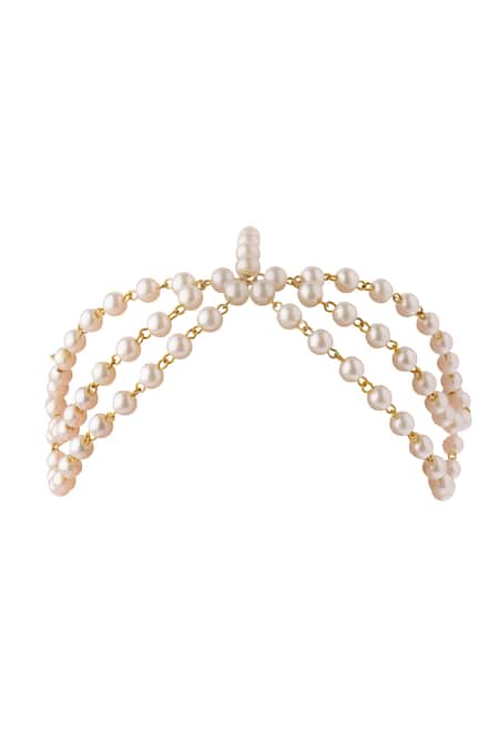 Shop Rejuvenate Jewels White Pearls Passionate Bridal Mathapatti at Aza Fashions Shop_Rejuvenate Jewels_White Pearls Passionate Bridal Mathapatti _at_Aza_Fashions