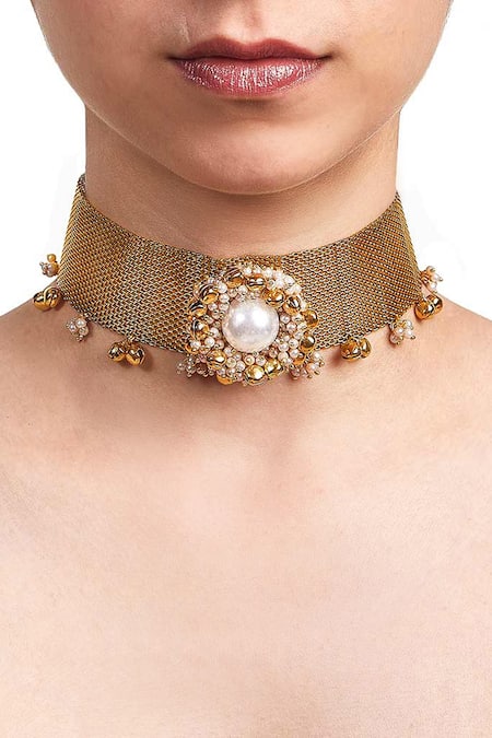 Rejuvenate jewels Mesh Pearl Choker 