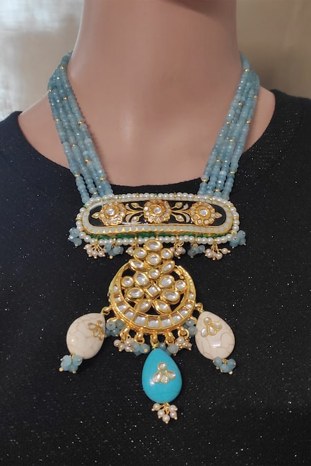 Shop_Rejuvenate Jewels_Blue Sita Devi Necklace _at_Aza_Fashions