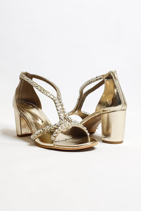 The Alter Gold Rhinestones Embellished Block Heels Online at Aza Fashions The Alter_Gold Rhinestones Embellished Block Heels _Online_at_Aza_Fashions