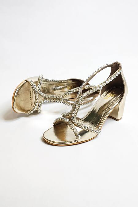 Buy The Alter Gold Rhinestones Embellished Block Heels Online at Aza Fashions Buy_The Alter_Gold Rhinestones Embellished Block Heels _Online_at_Aza_Fashions