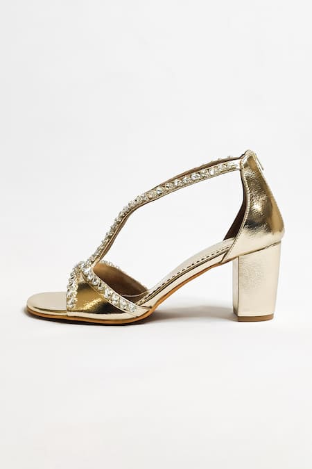 Shop The Alter Gold Rhinestones Embellished Block Heels Online at Aza Fashions Shop_The Alter_Gold Rhinestones Embellished Block Heels _Online_at_Aza_Fashions