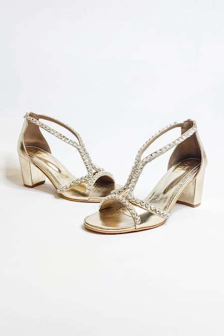 Buy The Alter Gold Rhinestones Embellished Block Heels Buy_The Alter_Gold Rhinestones Embellished Block Heels