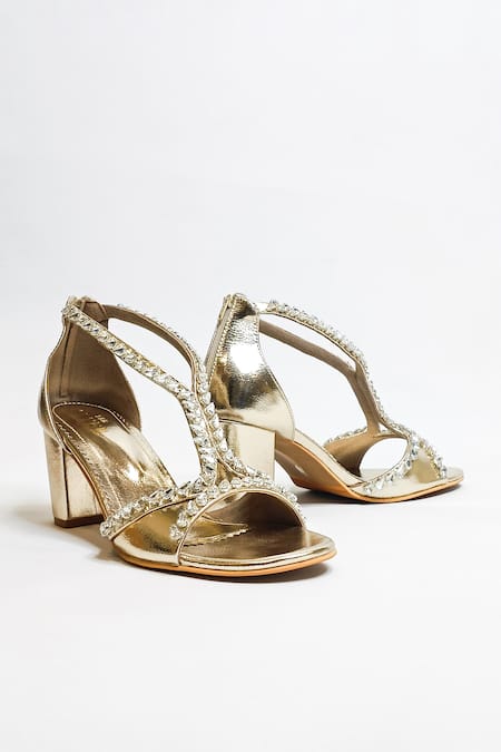 Shop The Alter Gold Rhinestones Embellished Block Heels Shop_The Alter_Gold Rhinestones Embellished Block Heels