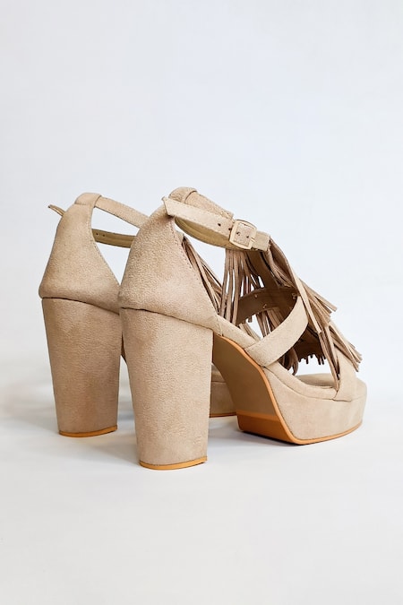 Shop_The Alter_Beige Tasseled Platform Block Heels _Online_at_Aza_Fashions