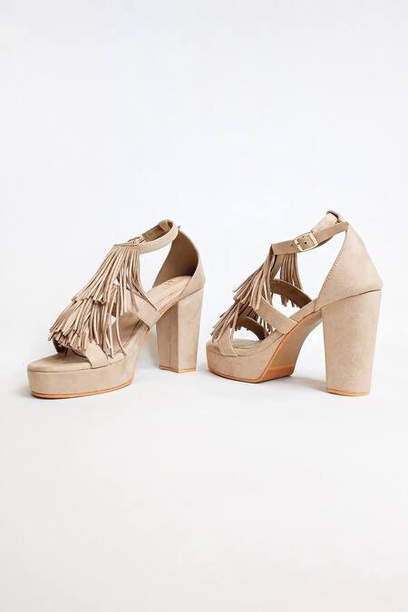 Buy_The Alter_Beige Tasseled Platform Block Heels 