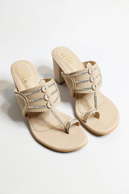 Shop The Alter Beige Kolhapuri Block Heels at Aza Fashions Shop_The Alter_Beige Kolhapuri Block Heels _at_Aza_Fashions