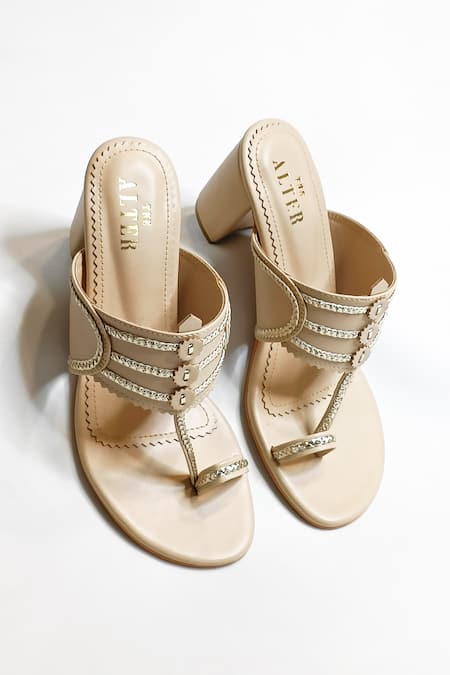 Shop The Alter Beige Kolhapuri Block Heels Shop_The Alter_Beige Kolhapuri Block Heels
