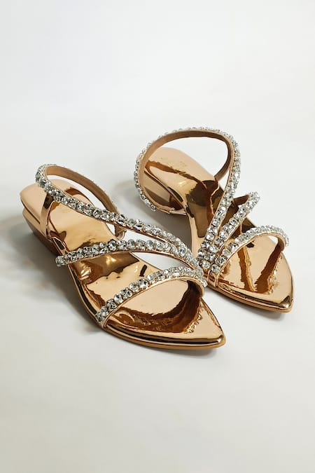 Shop The Alter Rose Gold Rhinestone Kiara Embellished Strap Sandals at Aza Fashions Shop_The Alter_Rose Gold Rhinestone Kiara Embellished Strap Sandals _at_Aza_Fashions