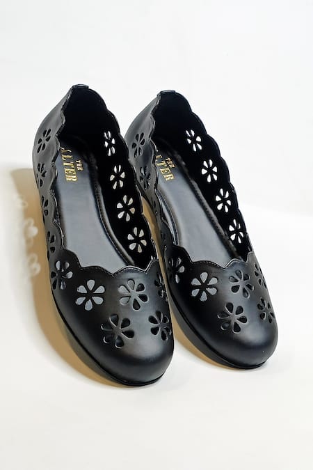Shop_The Alter_Black Cutwork Round Ballerinas _at_Aza_Fashions