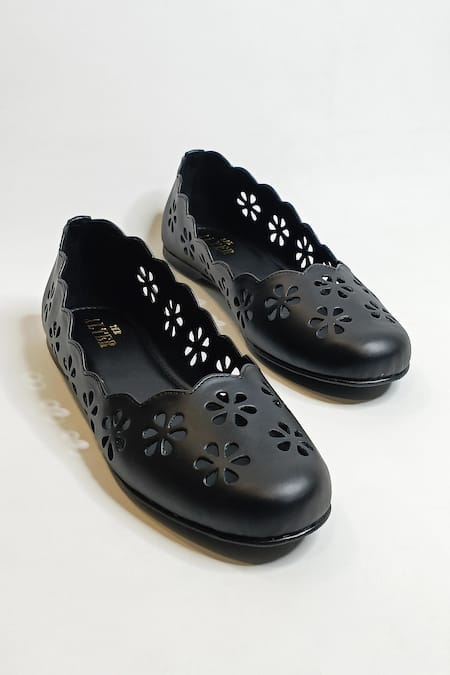 The Alter_Black Cutwork Round Ballerinas _Online_at_Aza_Fashions