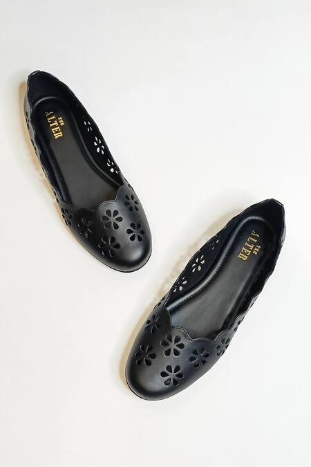 The Alter_Black Cutwork Round Ballerinas _at_Aza_Fashions