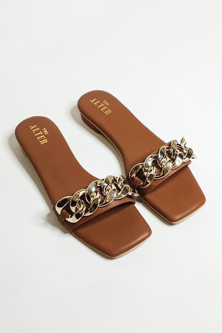 The Alter_Brown T-shaped Chain Flats _Online_at_Aza_Fashions