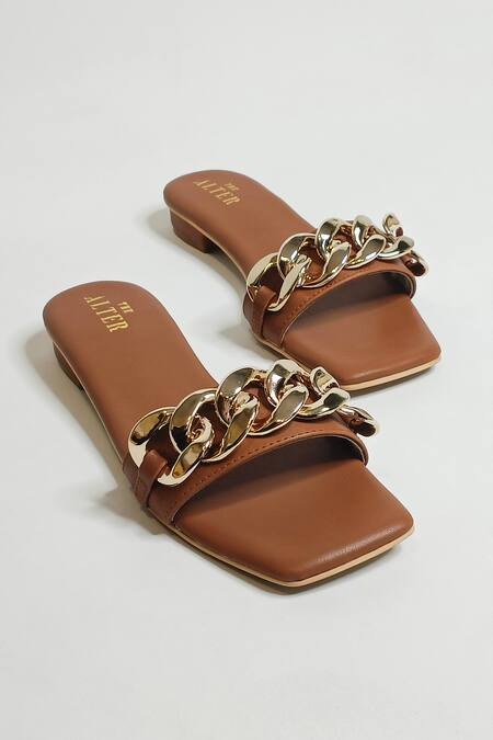 Buy_The Alter_Brown T-shaped Chain Flats _Online_at_Aza_Fashions
