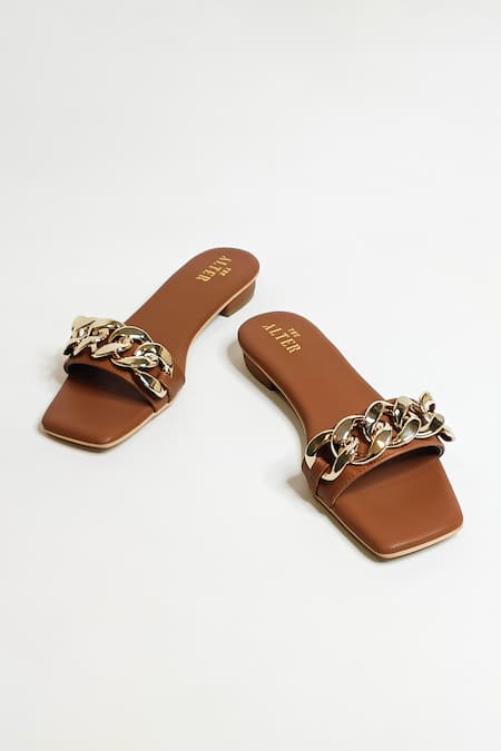 Shop_The Alter_Brown T-shaped Chain Flats _Online_at_Aza_Fashions