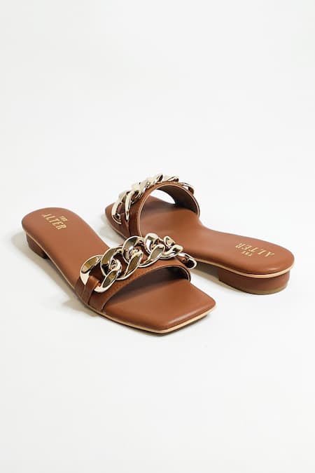 The Alter_Brown T-shaped Chain Flats _at_Aza_Fashions