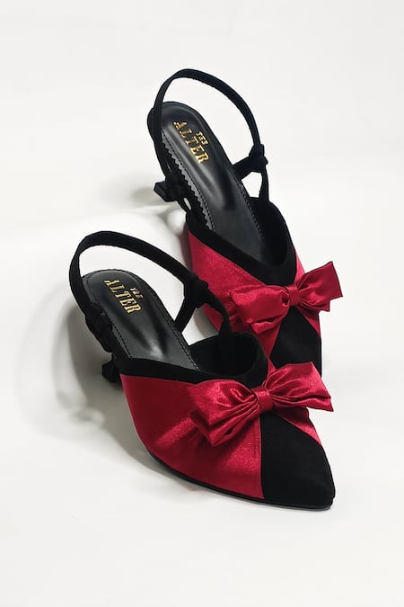 THE ALTER Pointed Toe Satin Bow Pyramid Heels 