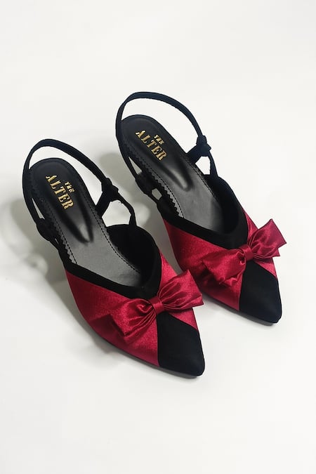 Shop The Alter Black Bows Pointed Toe Satin Pyramid Heels at Aza Fashions Shop_The Alter_Black Bows Pointed Toe Satin Pyramid Heels _at_Aza_Fashions