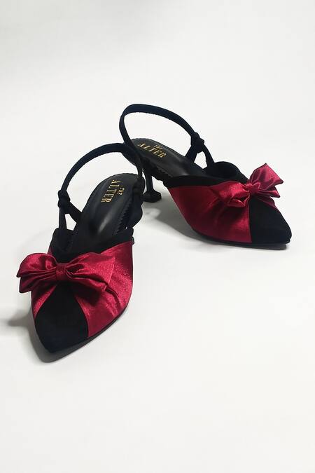 The Alter Black Bows Pointed Toe Satin Pyramid Heels Online at Aza Fashions The Alter_Black Bows Pointed Toe Satin Pyramid Heels _Online_at_Aza_Fashions