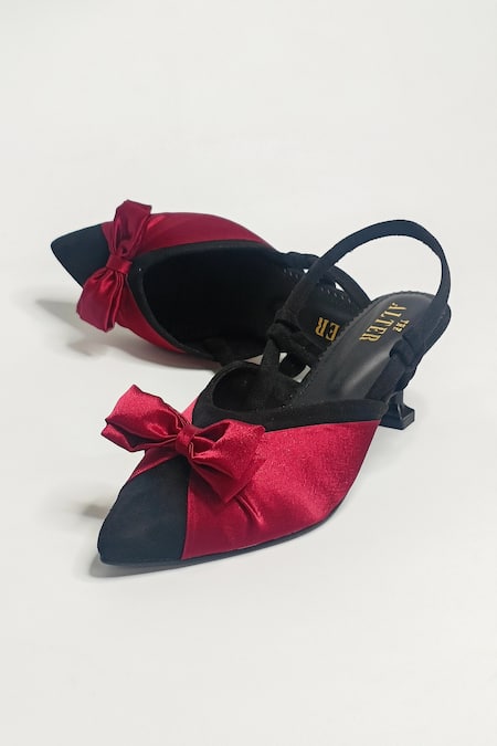 Shop The Alter Black Bows Pointed Toe Satin Pyramid Heels Online at Aza Fashions Shop_The Alter_Black Bows Pointed Toe Satin Pyramid Heels _Online_at_Aza_Fashions