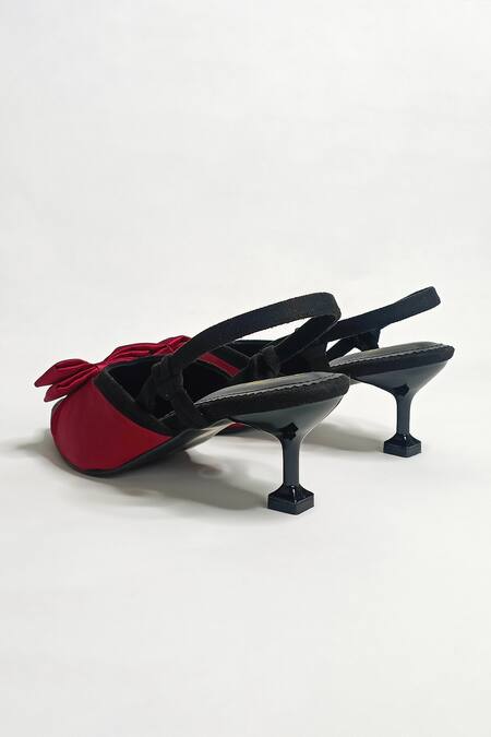 Buy The Alter Black Bows Pointed Toe Satin Pyramid Heels Buy_The Alter_Black Bows Pointed Toe Satin Pyramid Heels