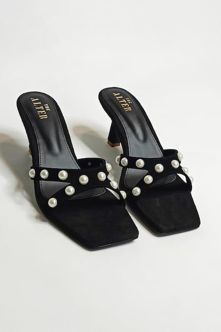Shop_The Alter_Black Pearl T-shaped Embellished Stilletos _at_Aza_Fashions