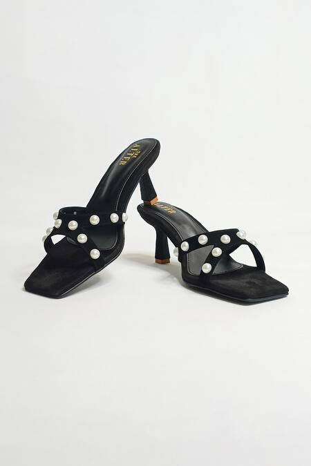 The Alter_Black Pearl T-shaped Embellished Stilletos _Online_at_Aza_Fashions