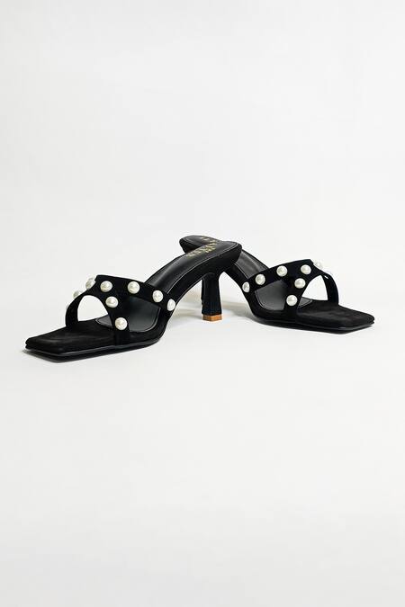 Buy_The Alter_Black Pearl T-shaped Embellished Stilletos _Online_at_Aza_Fashions