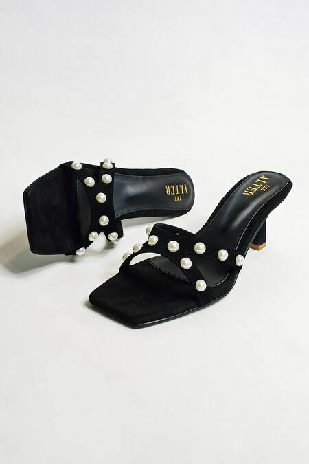 Shop_The Alter_Black Pearl T-shaped Embellished Stilletos _Online_at_Aza_Fashions