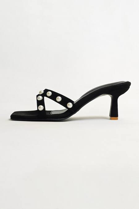 The Alter_Black Pearl T-shaped Embellished Stilletos _at_Aza_Fashions