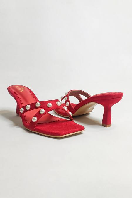 Buy The Alter Red Pearl T-shaped Embellished Heels Online at Aza Fashions Buy_The Alter_Red Pearl T-shaped Embellished Heels _Online_at_Aza_Fashions