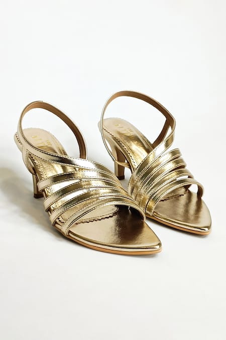 Shop The Alter Gold Pointed Toe Strappy Stiletto Heels at Aza Fashions Shop_The Alter_Gold Pointed Toe Strappy Stiletto Heels _at_Aza_Fashions