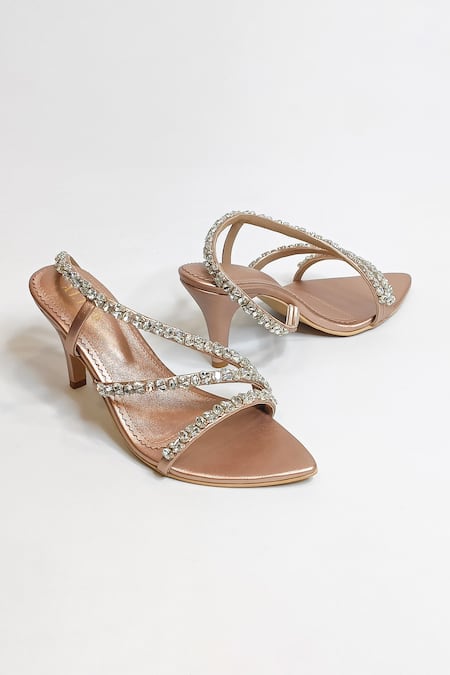 THE ALTER Rose Gold Rhinestone Pointed Toe Embellished Strappy Stilettos 