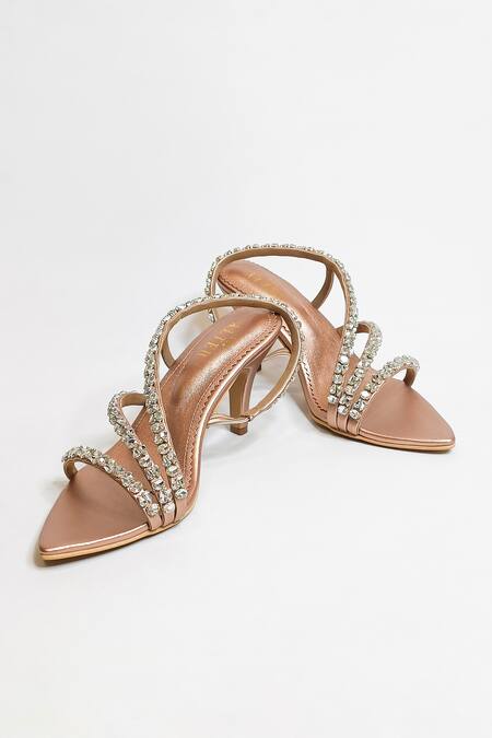 The Alter_Rose Gold Rhinestone Pointed Toe Embellished Strappy Stilettos _Online_at_Aza_Fashions