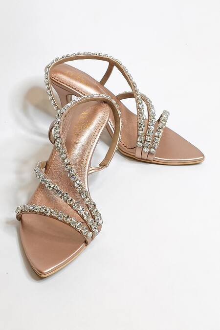 Buy_The Alter_Rose Gold Rhinestone Pointed Toe Embellished Strappy Stilettos _Online_at_Aza_Fashions