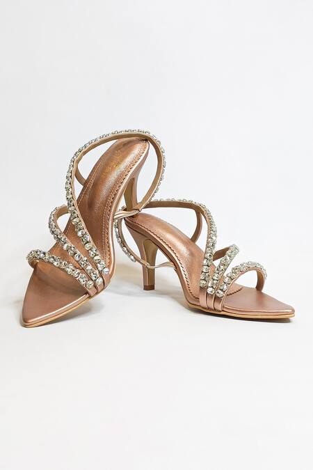 Shop_The Alter_Rose Gold Rhinestone Pointed Toe Embellished Strappy Stilettos _Online_at_Aza_Fashions